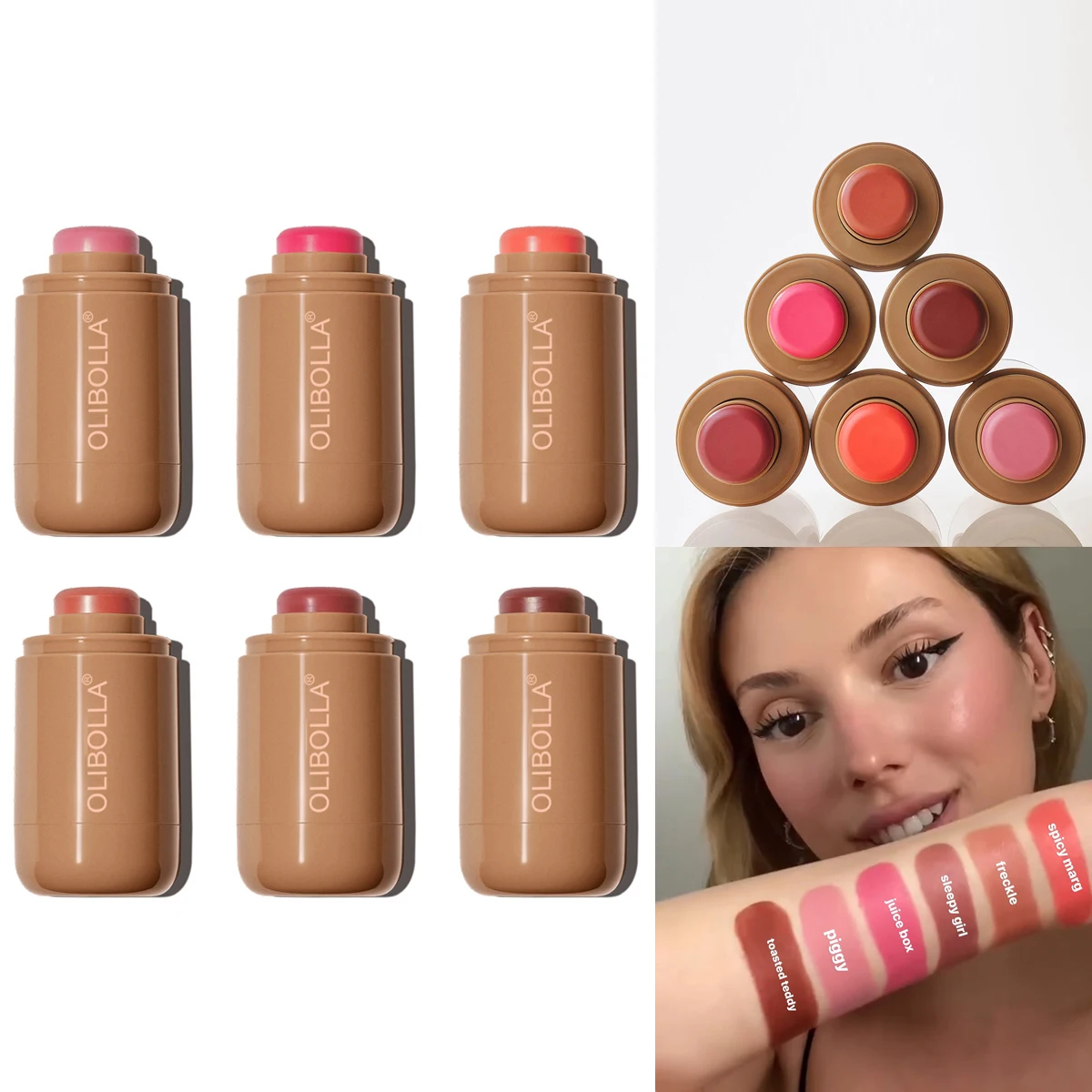 แบบพกพา Multi-use Cheek และ Lip Pocket Blush ยาวนาน Smooth Cream Texture Blush Stick มีให้เลือก 6 สี 0.18 ออนซ์