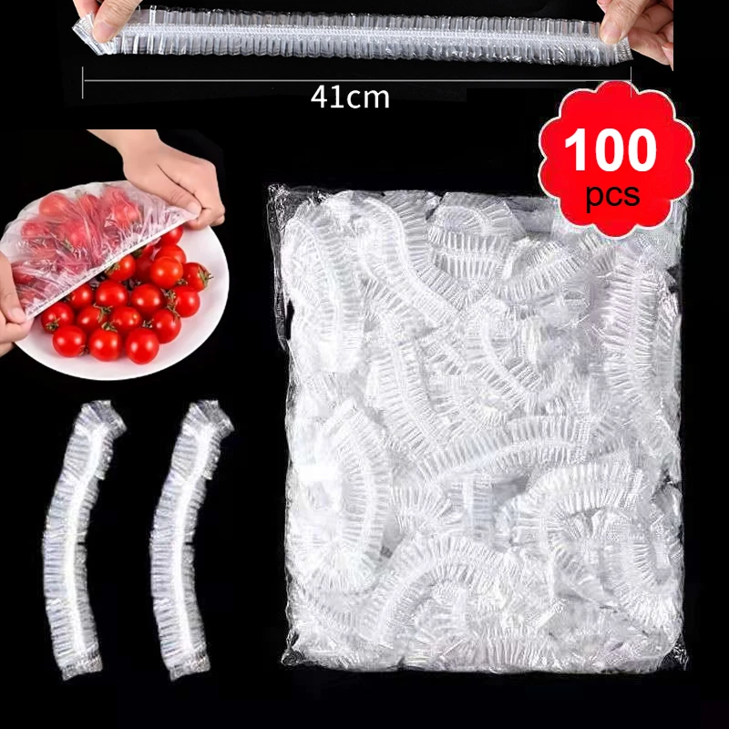 Disposable Saran Wrap Food Cover Plastic Fruit Vegetable Storage Bag Elastic Bowl Plate Lid Cover Kitchen Storage Organization