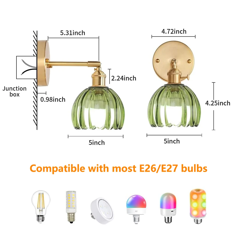 Japanese Retro Floral Glass Wall Lamp Modern Simple Bedside Lamp for Bedroom Study Led Mirror Light Nordic Wall Sconce