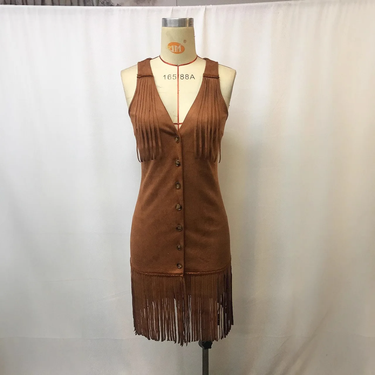 Picture 6: Women's Dress 2026 Spring Summer New Solid Color Retro Deep V-Neck Sleeveless Tassel Design Slim Fit Single-Breasted Vest Dress