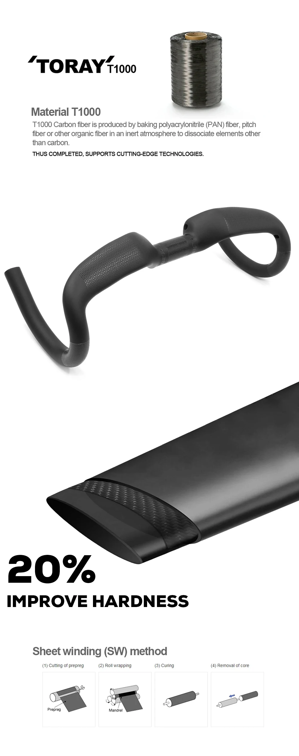 Ullicyc Hover Carbon-Lenker T1000 Full Carbon Rise Road-Lenker Rise 30 mm Gravel Cockpit Internes Kabel – Detail 1