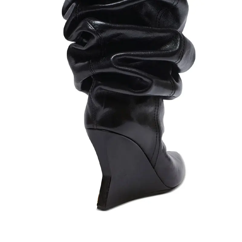 2026 Spring/Summer Women's Boots Women's Wedge Heel 7.5 cm High Heels Knee Length Cool Boots Slant Heel Fashion Show Large Size