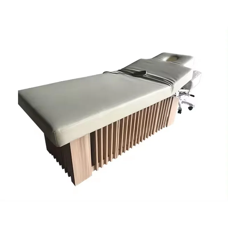 

Wholesale Fashion Motor Control White Massage Bed with Wooden Material for Massage and Hair Washing
