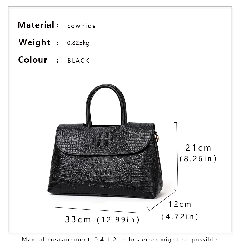 Aidrani Light Luxury Crocodile Pattern Genuine Leather Women\'s Bag Large Capacity Women\'s Handbag Black Cowhide Shoulder Bag