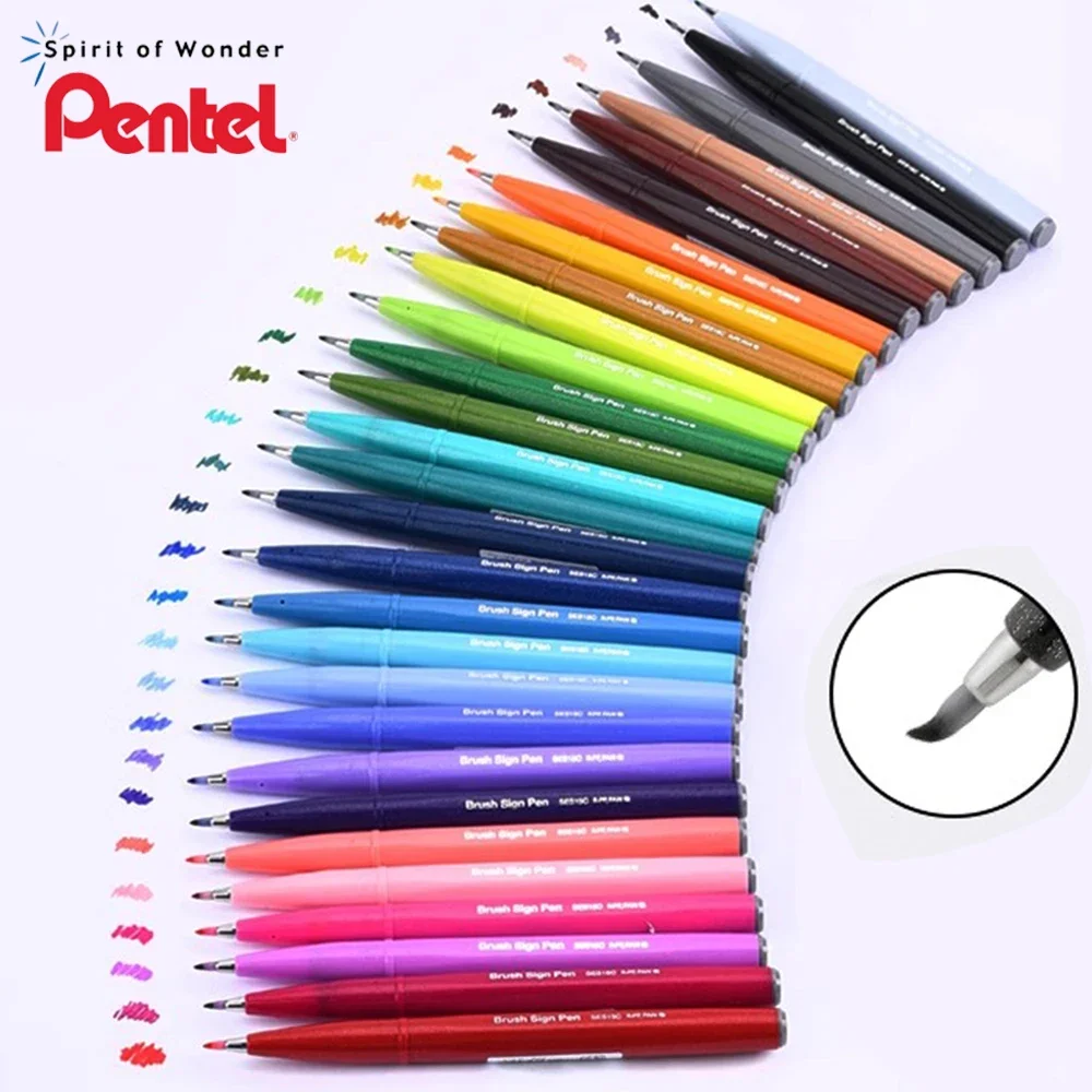 

1 шт., японская кисть с мягкой головкой Pentel SES15C, красивая ручка сенсорного цвета для письма, поздравительных открыток, живопись, каллиграфия, товары для рукоделия