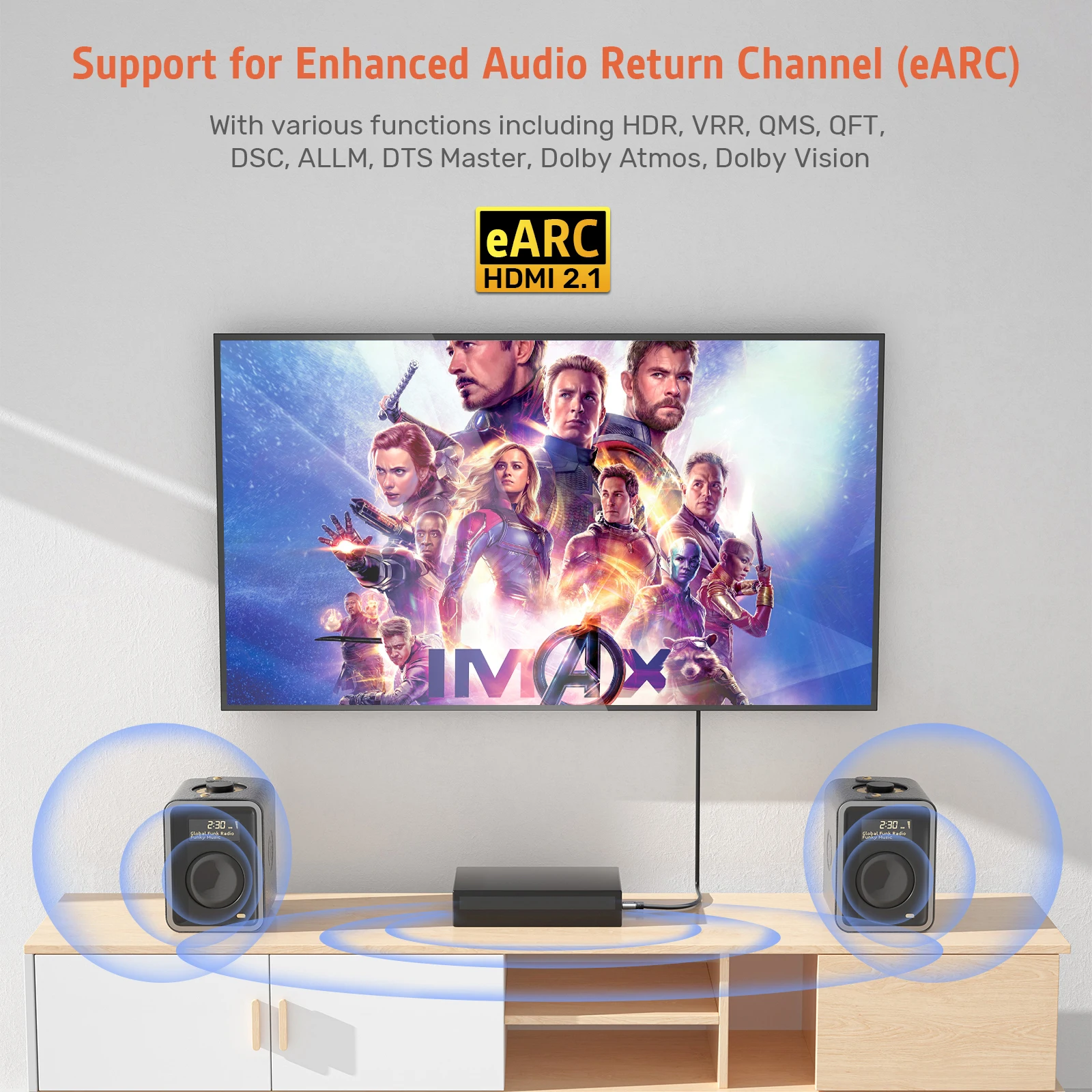 C139W 8K HDMI 남성-남성 케이블, eARC 지원, 다이나믹 HDR, VRR, QMS, QFT, DSC, ALLM, DTS 마스터, 돌비 애트모스, 돌비 비전 케이블