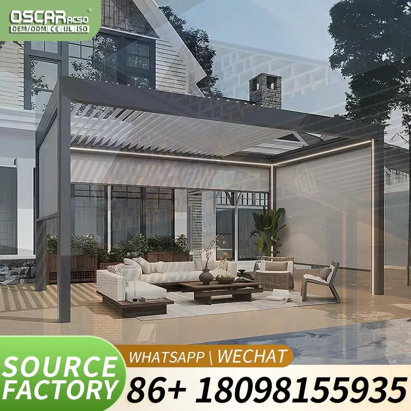 Motorized Aluminum Arch Retractable Louvered Roof UVProtected Outdoor Garden Patio Decor for US Backyards and European Patios pe