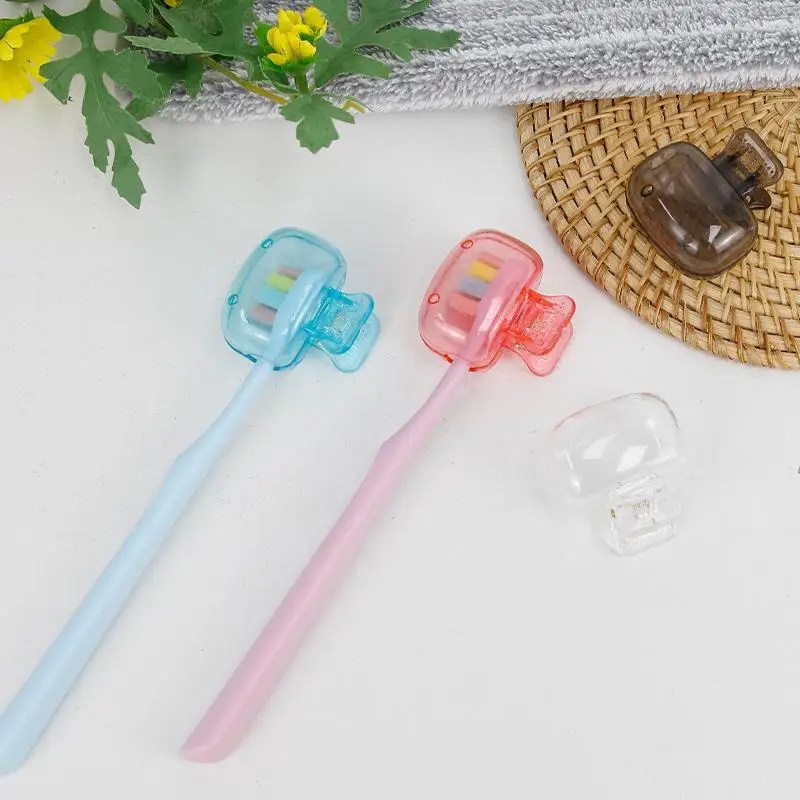 Eco Friendly Travel Toothbrush Storage Case Portable Plastic with Protective Clip Cap for Family Trip Daily Use