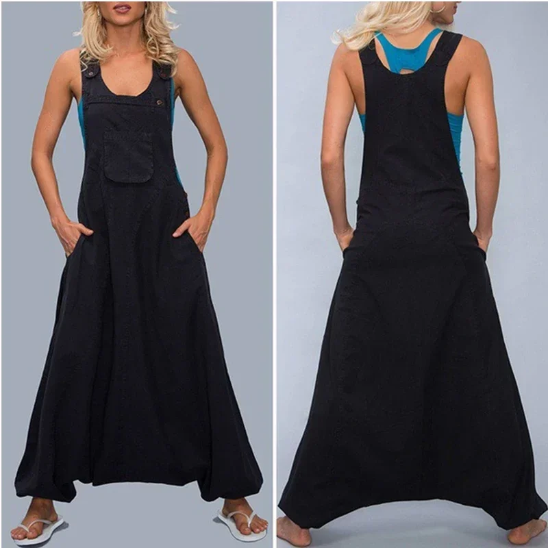 Cosl120 Women Summer Loose Thin Jumpsuits Harem Pants Wide Leg Pants Sleeveless Pockets Bib Jumpsuit Siamese Trousers Large Size