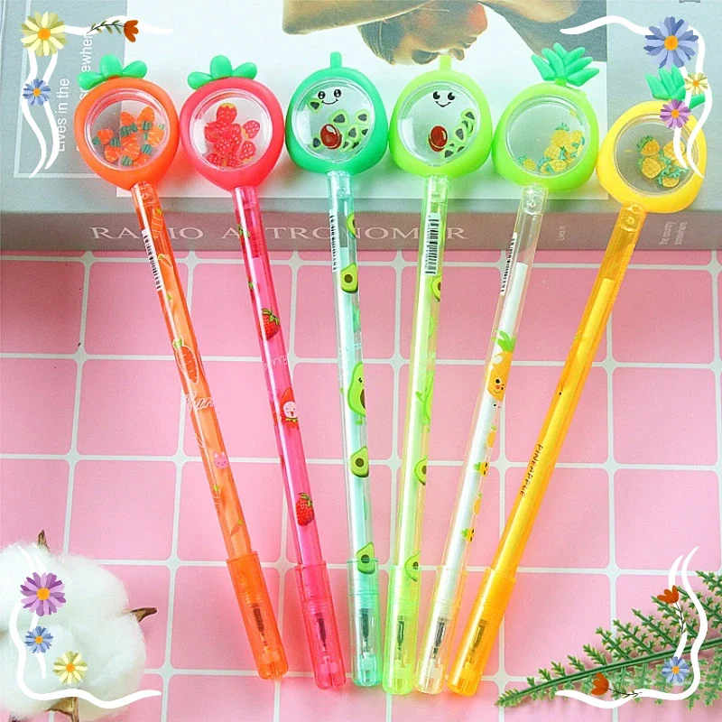 Wholesale Creative Fruit Glitter Gel Pens High Aesthetic Value Student Stationery Water-based Neutral Pen Avocado Carrot