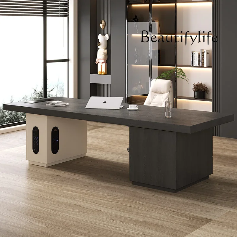 

S writing desk computer desk high-end workbench boss desk Nordic cream style solid wood modern study