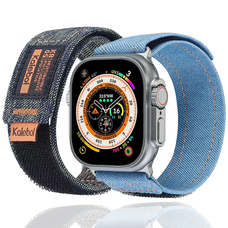 Novelty and bizarre denim material Velcro strap suitable for Apple Watch sports style unisex cool and wild