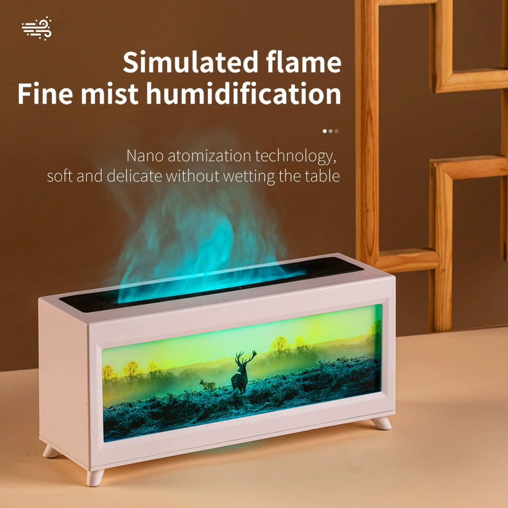 Difusor de óleo essencial de lareira, umidificador de ar aromático USB sem água com desligamento automático e luzes LED de 7 cores para decoração de casa