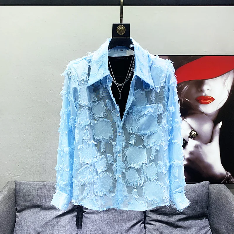 

oulder Pad Men's irt Loose Fit Long Sve Thin Hollow out Design Youth Faion Summer Casual Pure Color Top