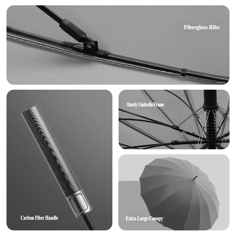 16-Rib Automatic Carbon Fiber Straight Umbrella, Extra Large Long Handle Umbrella, Business Advertising Umbrella for Men