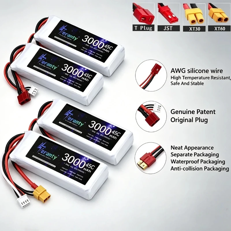 

TERANTY 2S 7.4V 3000mAh LiPo Battery, Deans T Plug for Wltoys 144001, RC Racing Car, Boat, Drone & RC Toys