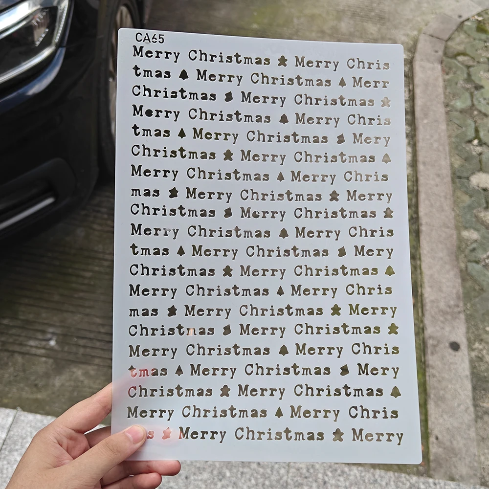 Repeating Merry Christmas Letter Cake Top Stencil, Food‑Safe PET Hollow‑Out Template, Xmas Baking Decorating Tool for Desserts