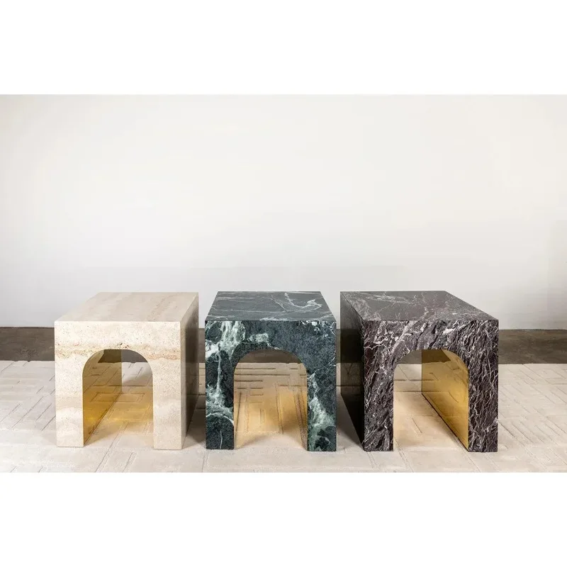 

Modern Cube Hollow Arch Marble Travertine Side Table Entryway Console End Table Fluted Marble Home Furniture Stone Side Table