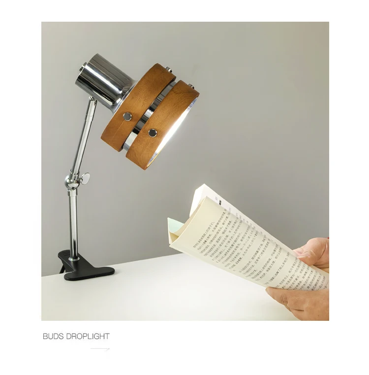 Swing Arm Clip Wall Lamp, Retro Japanese Solid Wood Sconce with Plug Cable, LED Reading Light for Bookshelf Bedside Office Table
