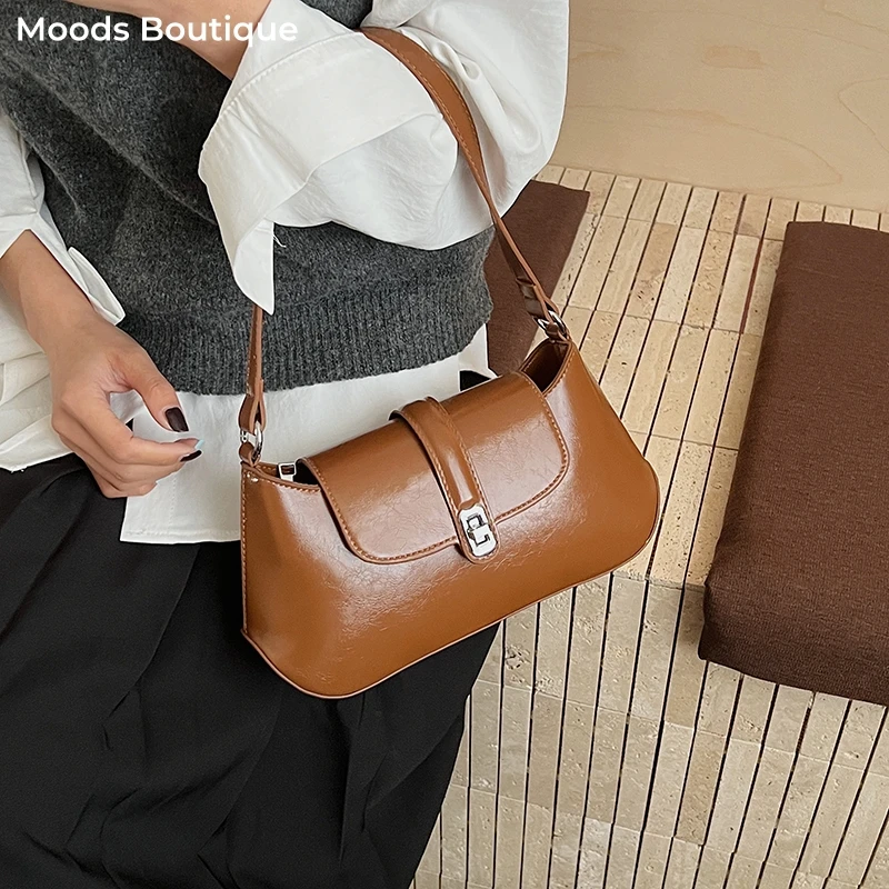 

Flap Shape Underarm Shoulder Bags For Women Turn Lock Solid Color PU Leather Cross Body Bag 2026 Latest Designer Handbags Luxury