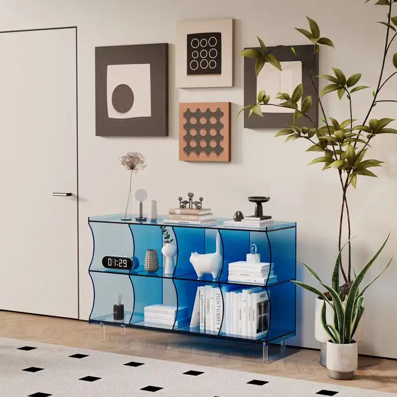 Modern acrylic side cabinets with multi-layer storage shelves and plastic floor-to-ceiling bookshelves