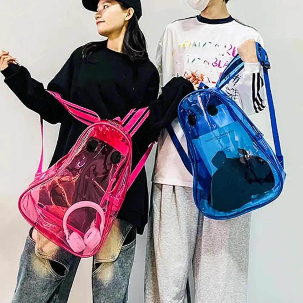 Tas Sekolah PVC Transparan untuk Siswa, Warna Permen, Ritsleting, Ransel Transparan Motif Hantu Halloween, Tas Tangan Anti Air