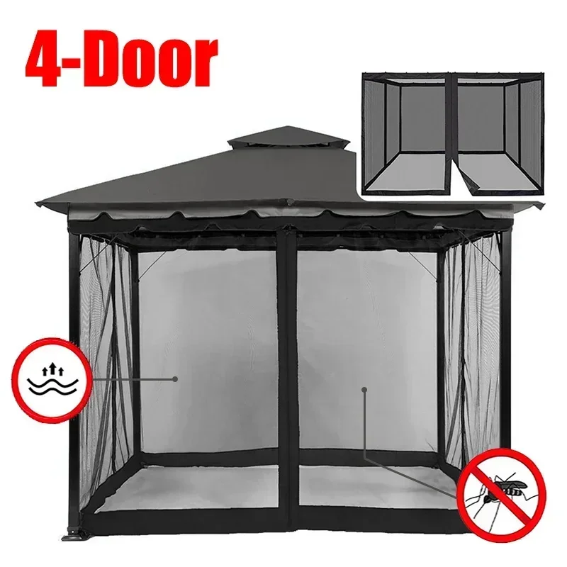 4-Door Opening Gazebo Mosquito Netting with Zippers Universal Replacement Canopy Net Screen Sidewall Curtain for Outdoor Patio