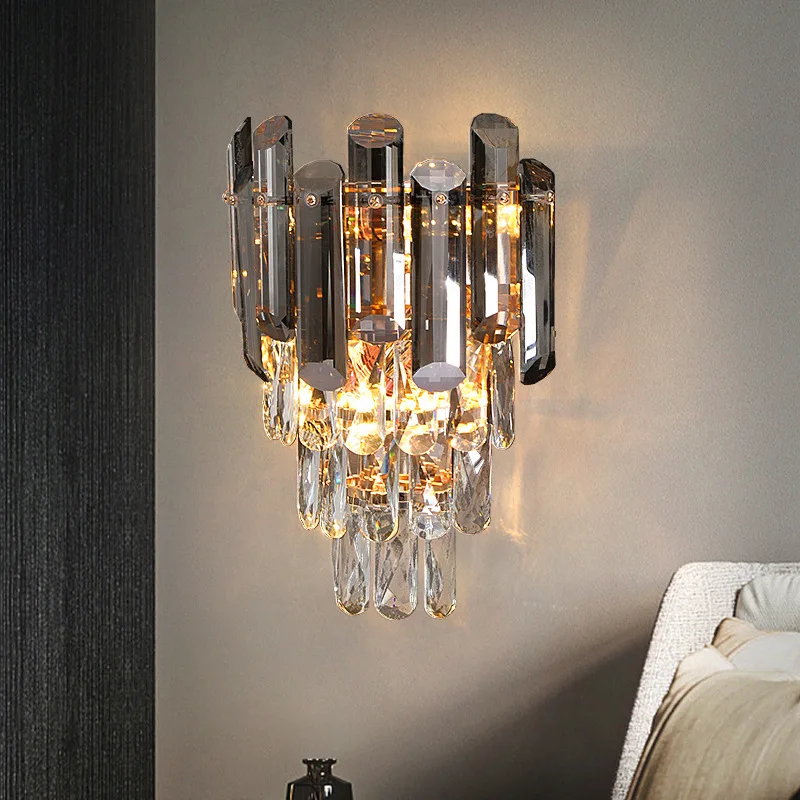Modern wall lamp smoky gray/cognac crystal wall sconce bedroom bedside living room TV background light home decor bracket light