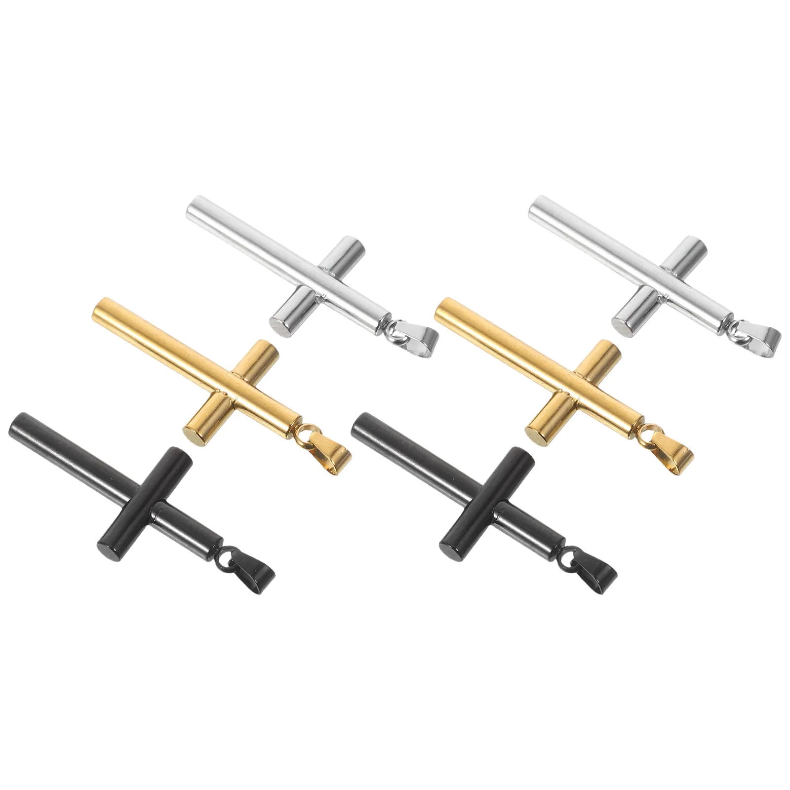 Juego de 6 Colgantes de Cruz Pequeños de Acero Inoxidable, Dijes de Jesús en Oro y Plata, Mini Crucifijo para Joyería DIY, Artículos Espirituales Cristianos