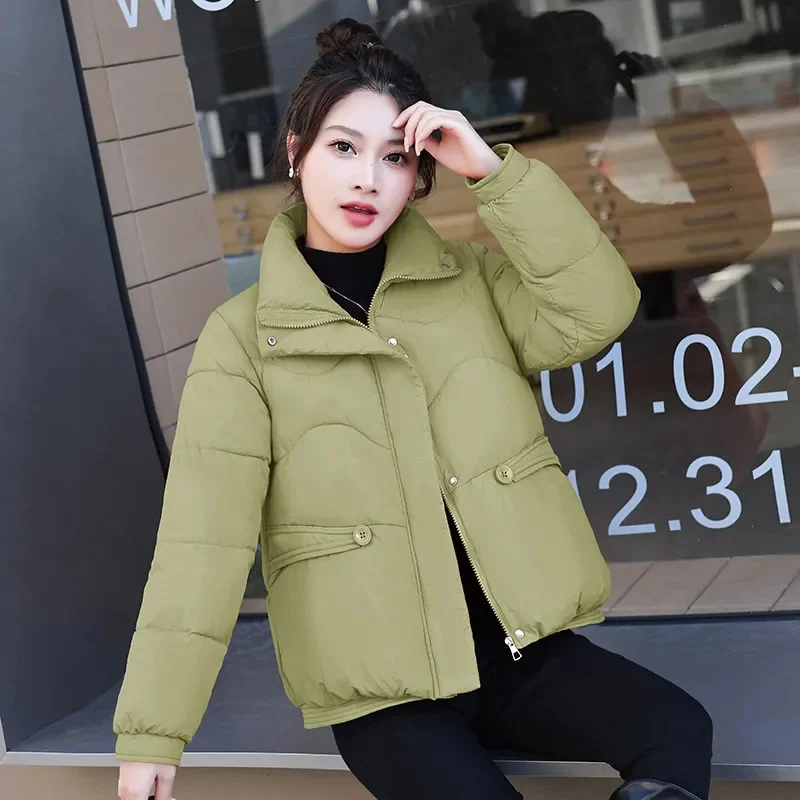 Cotton-Padded Jacket Female 2024Autumn Winter New Down Coat Women Parkas Short Large Size Outerwear Stand Collar Fashion Outcoat