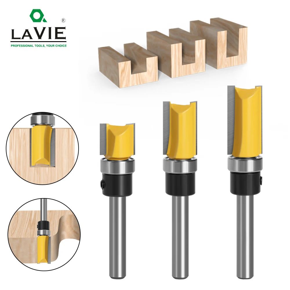 3pcs 6mm Shank Flush Trim Router Bit Pattern Bit Top Bottom Bearing 12mm Blade Template Wood Milling Cutter Carpenter MC06080