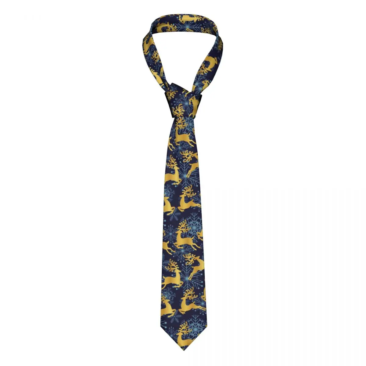 Classic Tie for Men Silk Mens Neckties for Wedding Party Business Adult Neck Tie Casual Gold Deer Of Blue Snowflakes Tie