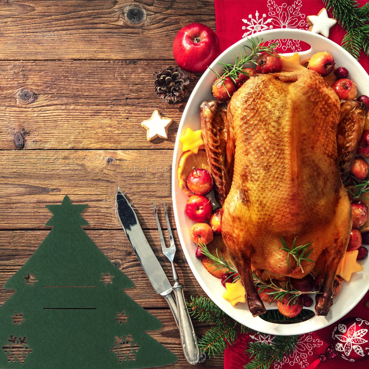 

8Pcs Christmas Tableware Cover Cutlery Holder Christmas Tree Shape Dinner Tool Suit Red Green Holiday Decor Tableware Cover