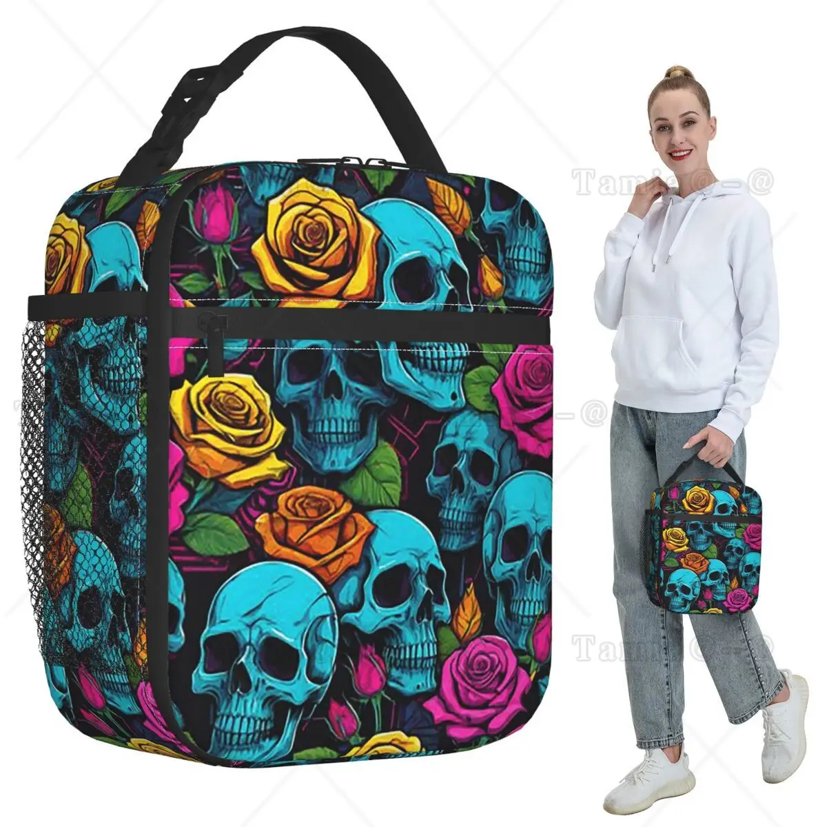 Vibrant Day Of The Dead Skulls Insulated Lunch Bag for Kids School Cooler Thermal Food Box Tote Portable Lunch Boxes Container