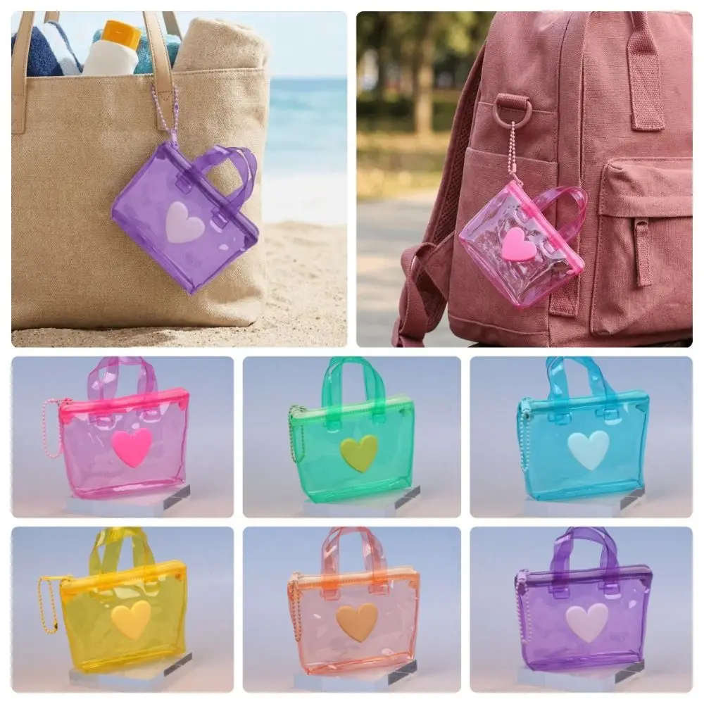 Portable transparent Mini Storage Bag Waterproof Solid Color Handheld Keychain Heart-Shaped Earphone Bag Travel