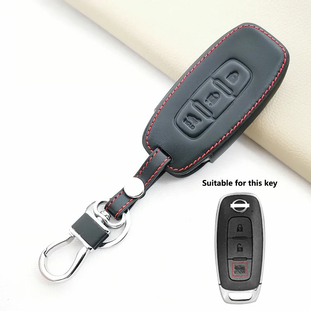 3 Button Remote Car Shell for Nissan X-trail T33 Qashqai J12 Teana Altima Ariya 2022 2023 Leather Key Case Cover Holder Keychain