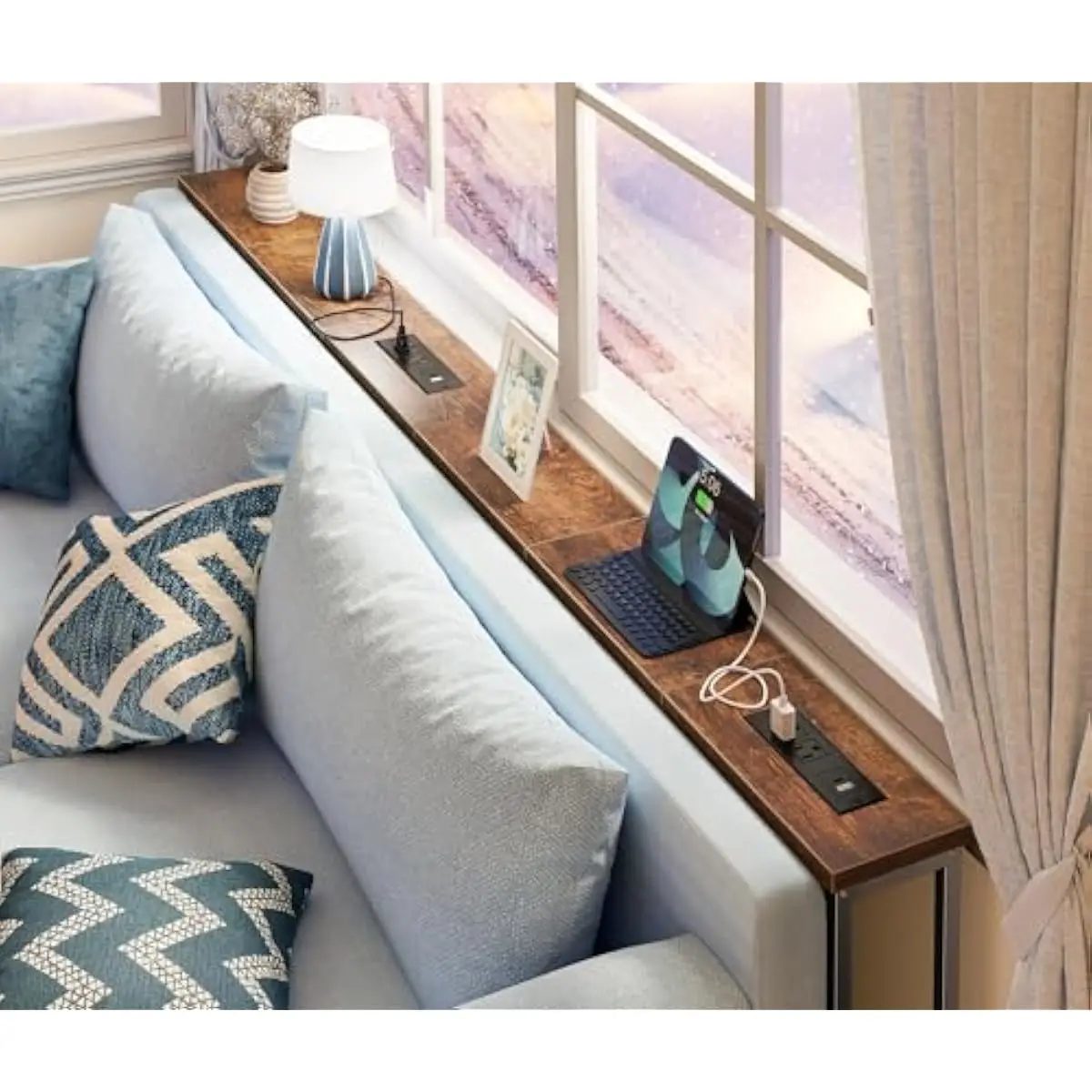 78.8 inch Ultra-Slim Sofa Console Table with Dual Charging Hubs 2 AC Outlets 1 USB 1 Type-C Flexible Modular Design Fits Tight g