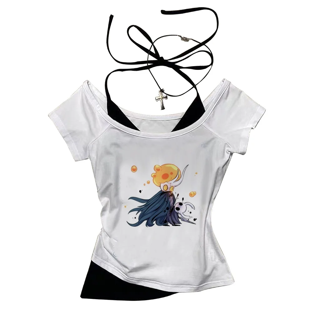 Hollow Knight cropped top female alternative  streetwear cute korean fashion top tees grunge graphic vintage manga gothic