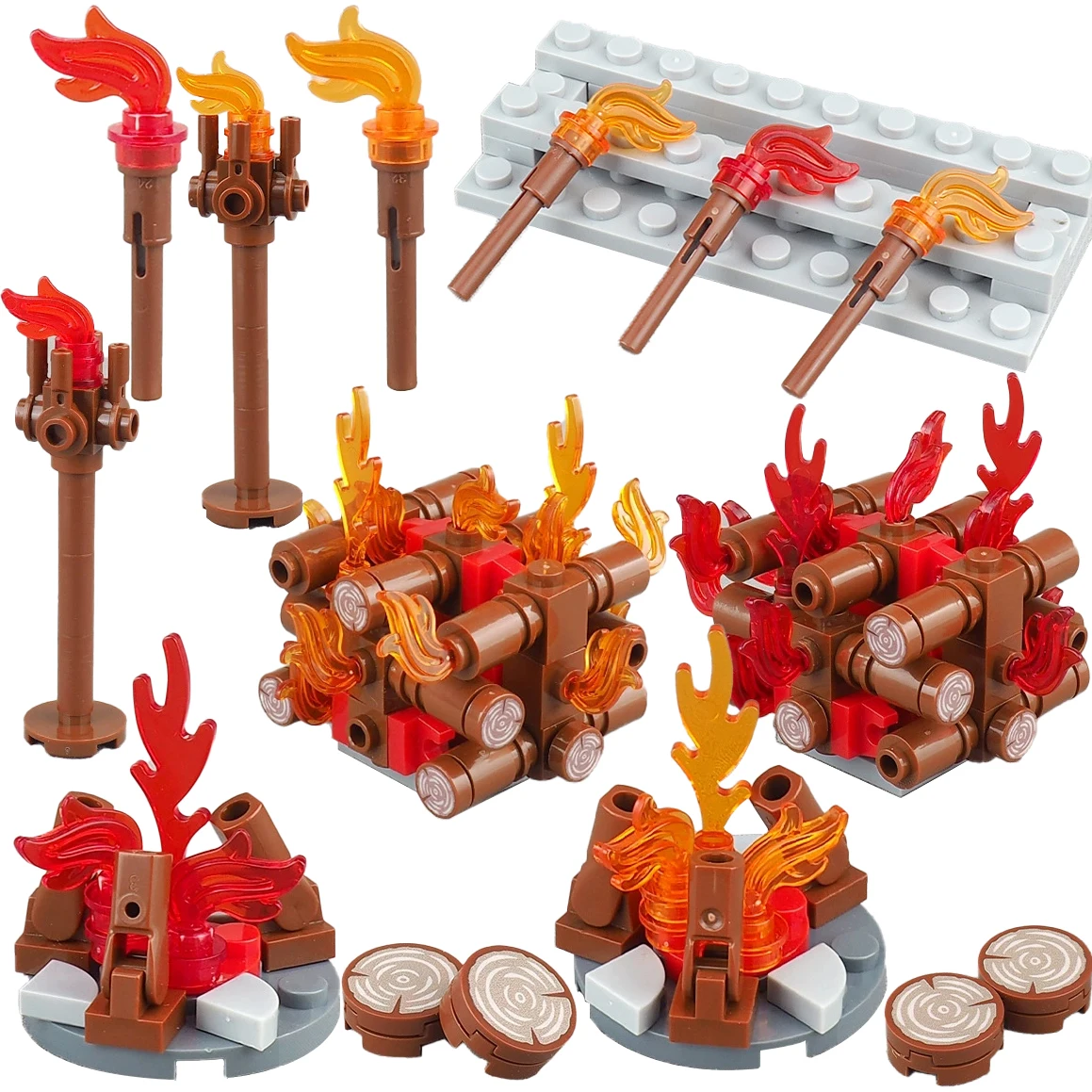 

MOC Medieval Castle Military Bonfire Building Blocks Soldiers Torch Campfire Watchtower Fire Flame Bricks Toys Kids Gift