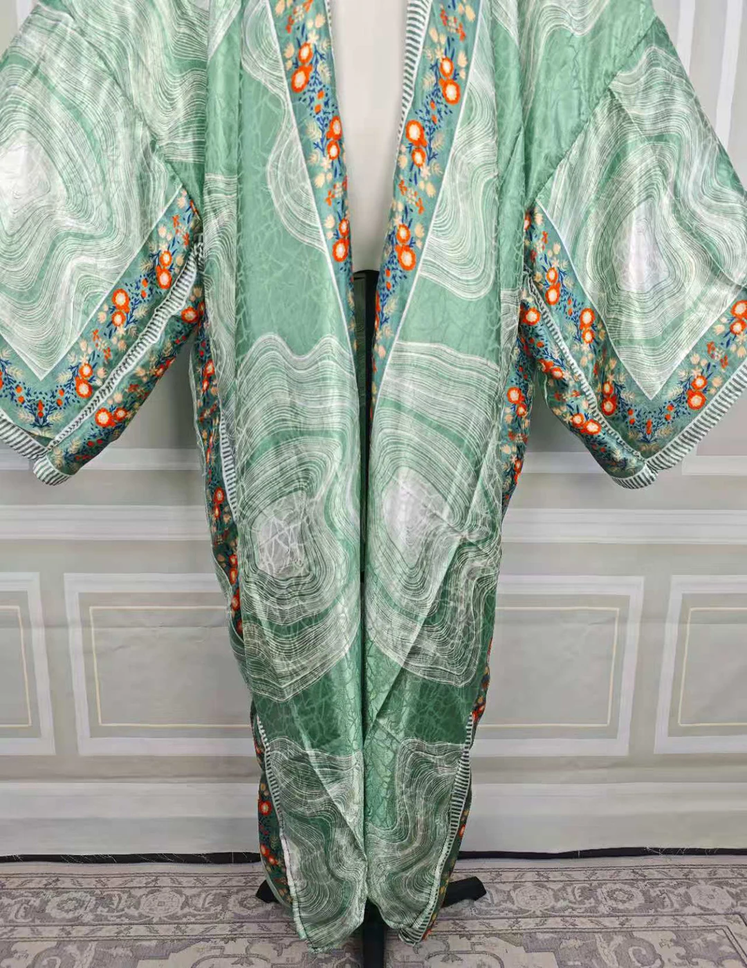 أزياء مسلمة مفتوحة الجبهة طويلة بالأزرار الصيف سيدة الأفريقية الحرير المطبوعة فضفاض الكيمونو زائد مثير سيدة ملابس الشاطئ التستر