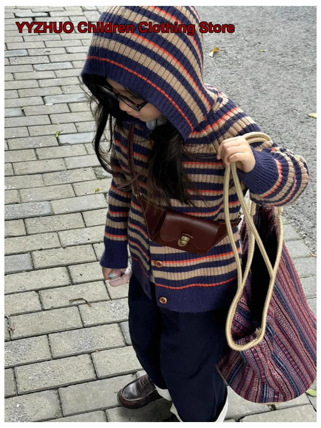Girls Cardigan Kids Autumn Knit Cardigan Colorful Striped Pattern Hooded Stylish Top In Stock