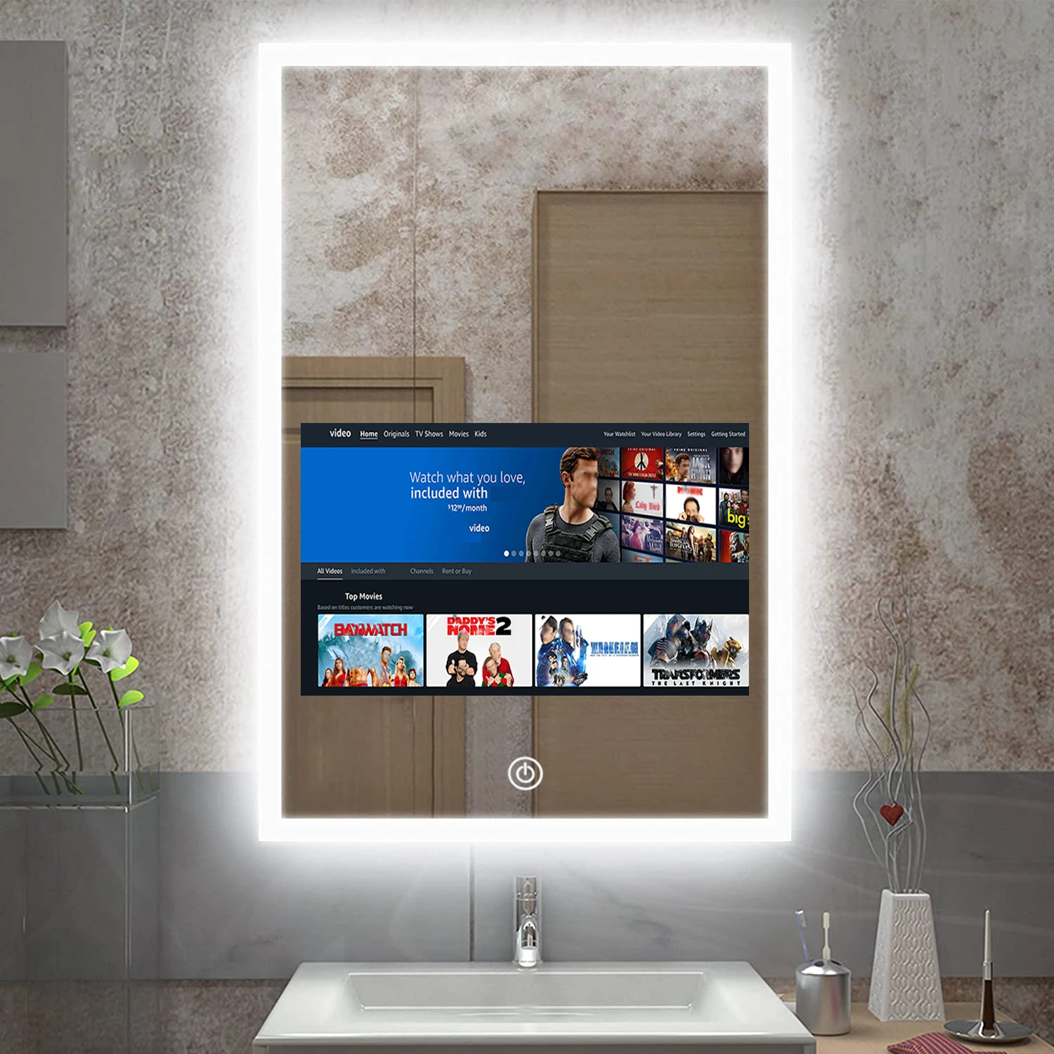 Specchio magico per bagno antiappannamento con specchio intelligente all'ingrosso in fabbrica con luce a led Specchio per TV da bagno intelligente Android WIFI