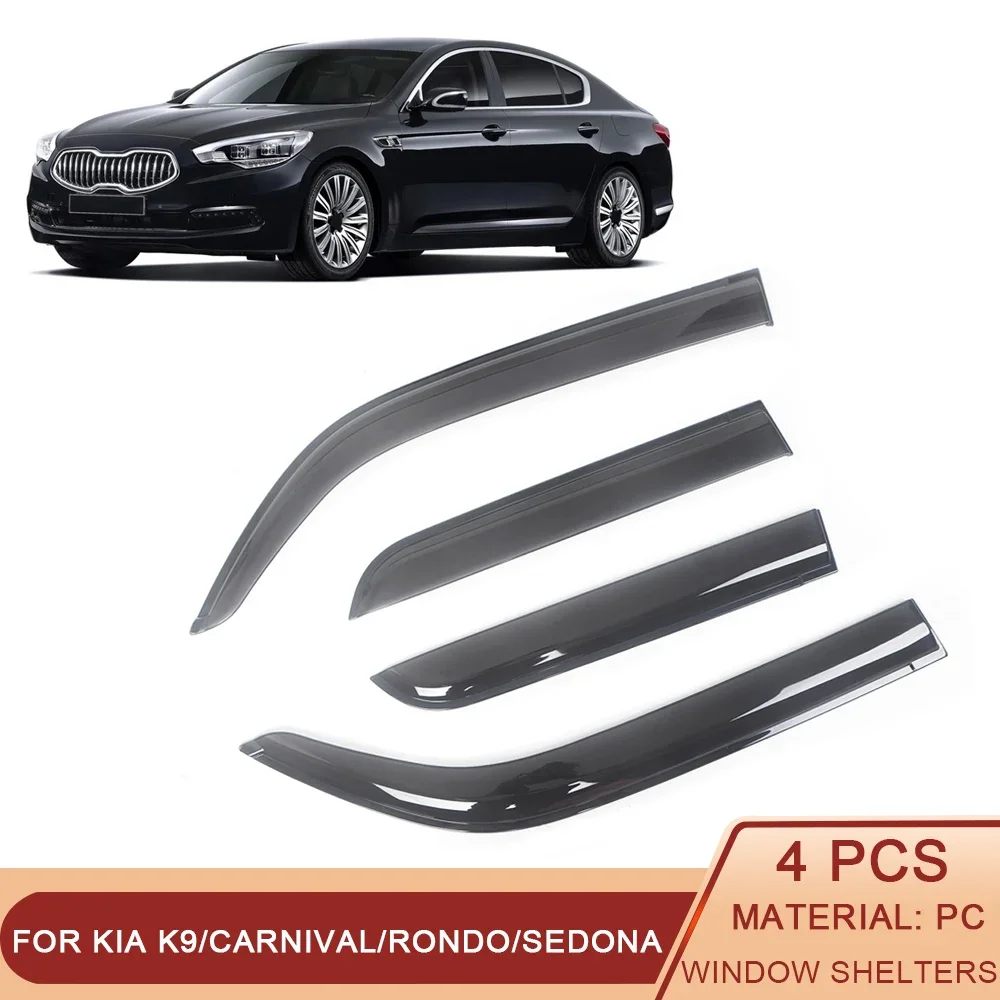 

For Kia K9 K900 Carnival Rondo Sedona Auto Side Window Wind Deflectors Visors Black Rain Guard Vent Shades Dark Smoke Ventvisor