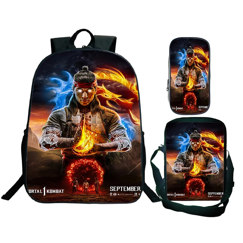 3pcs/Set Mortal Kombat Printing Backpack Hot Game Pattern Shoulder Bags Waterproof Children Bookbag Kids Pencil Case Travel Bag