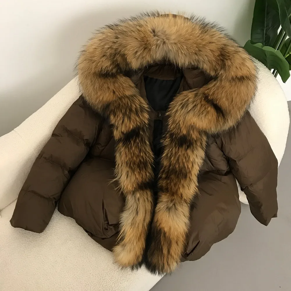 2024 New Winter Jacket Women Real Fur Coat White Duck Down Jacket Women Oversize Fox Fur Collar Big Fur Thick Warm Outerwear