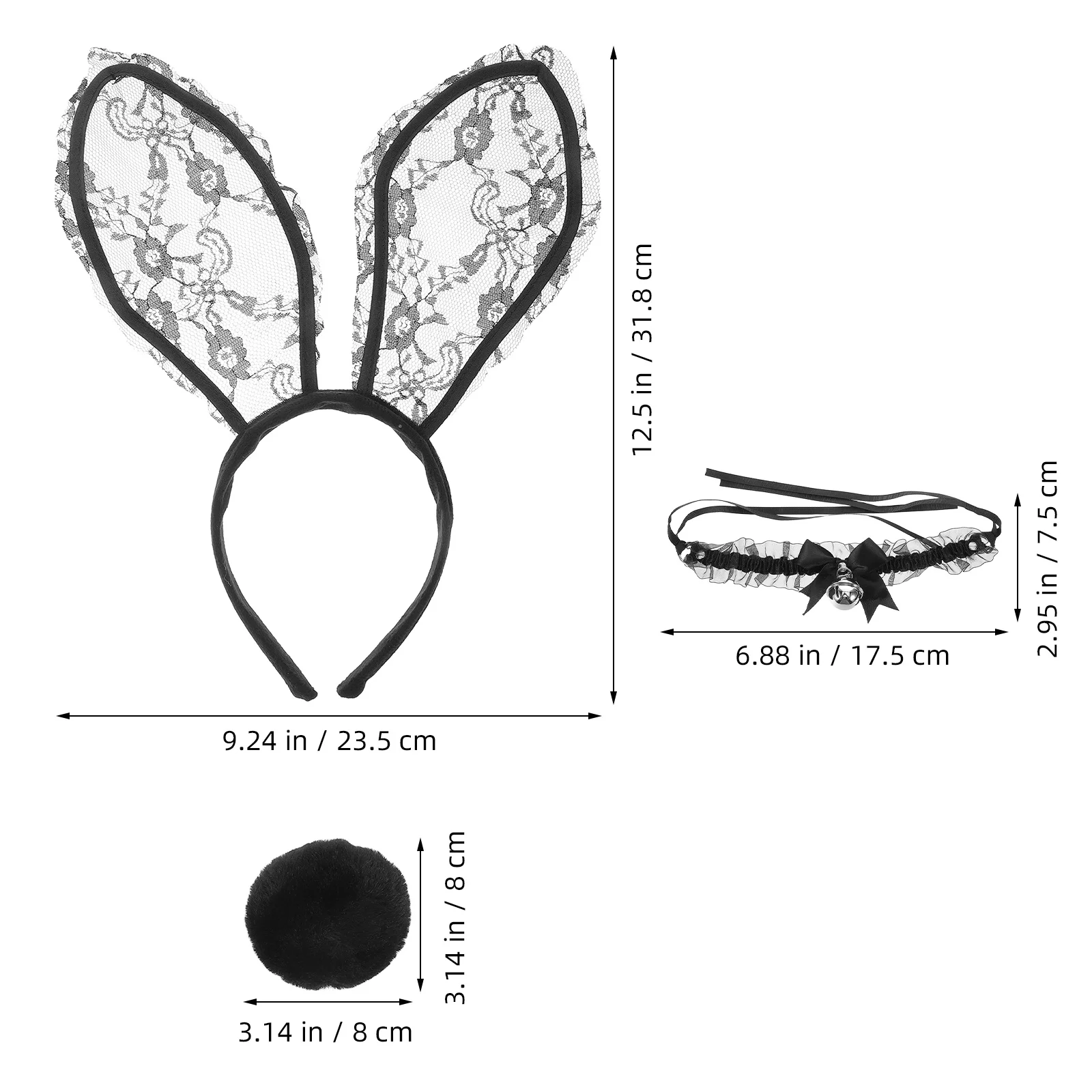 Bunny Ears Headband Black Lace Rabbit Collar Round Tail Easter Halloween Party Cosplay Costume Bunny Accessories Women