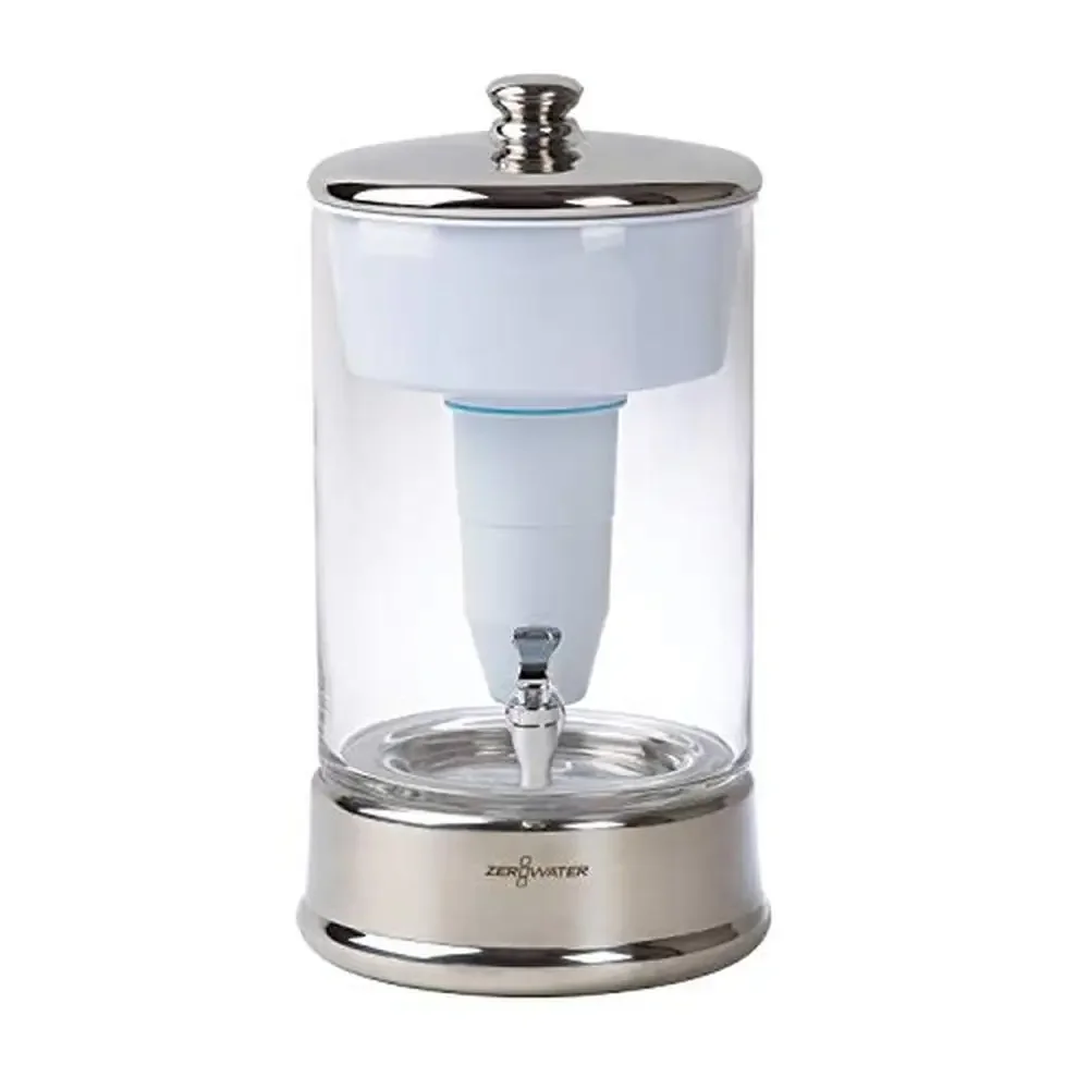 40-Cup Round Glass Water Filter Dispenser 5-Stage Ion Exchange Purification System IAPMO Certified & BPA-Free