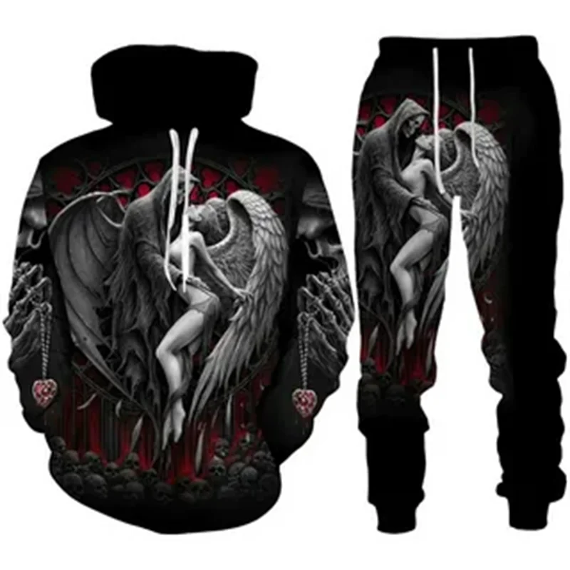

Men Hoodies Suit Skull 3D Print Punk Tracksuit/Pants Goth Skeletons Long Sleeve Pullover Oversize Hot-selling Autumn Winter New