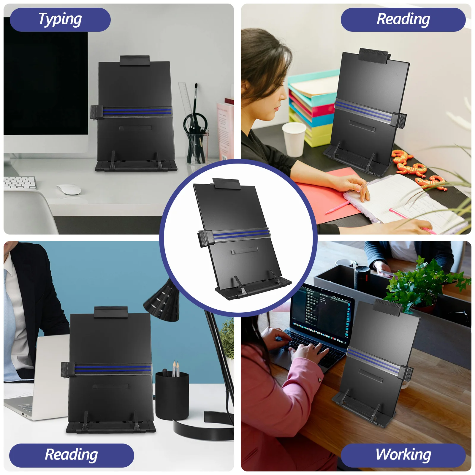 

Adjustable Position Desktop Paper Holder Document Stand Iron Plastic Clip for Books Magazines Office School Use