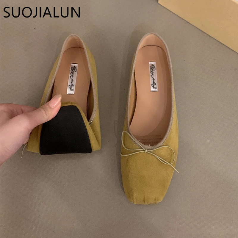 SUOJIALUN Women New Flat Shoes Fashion Shallow Round Toe Ladies Elegant Ballerinas Soft Solse Outdoor Dress Mary Jane Shoes